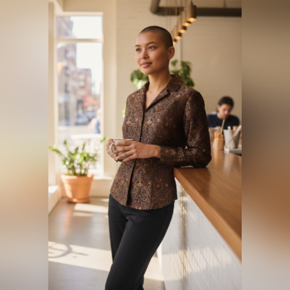 CHICO'S DESIGN Elegant Brown Paisley Women's Top SIZE 0